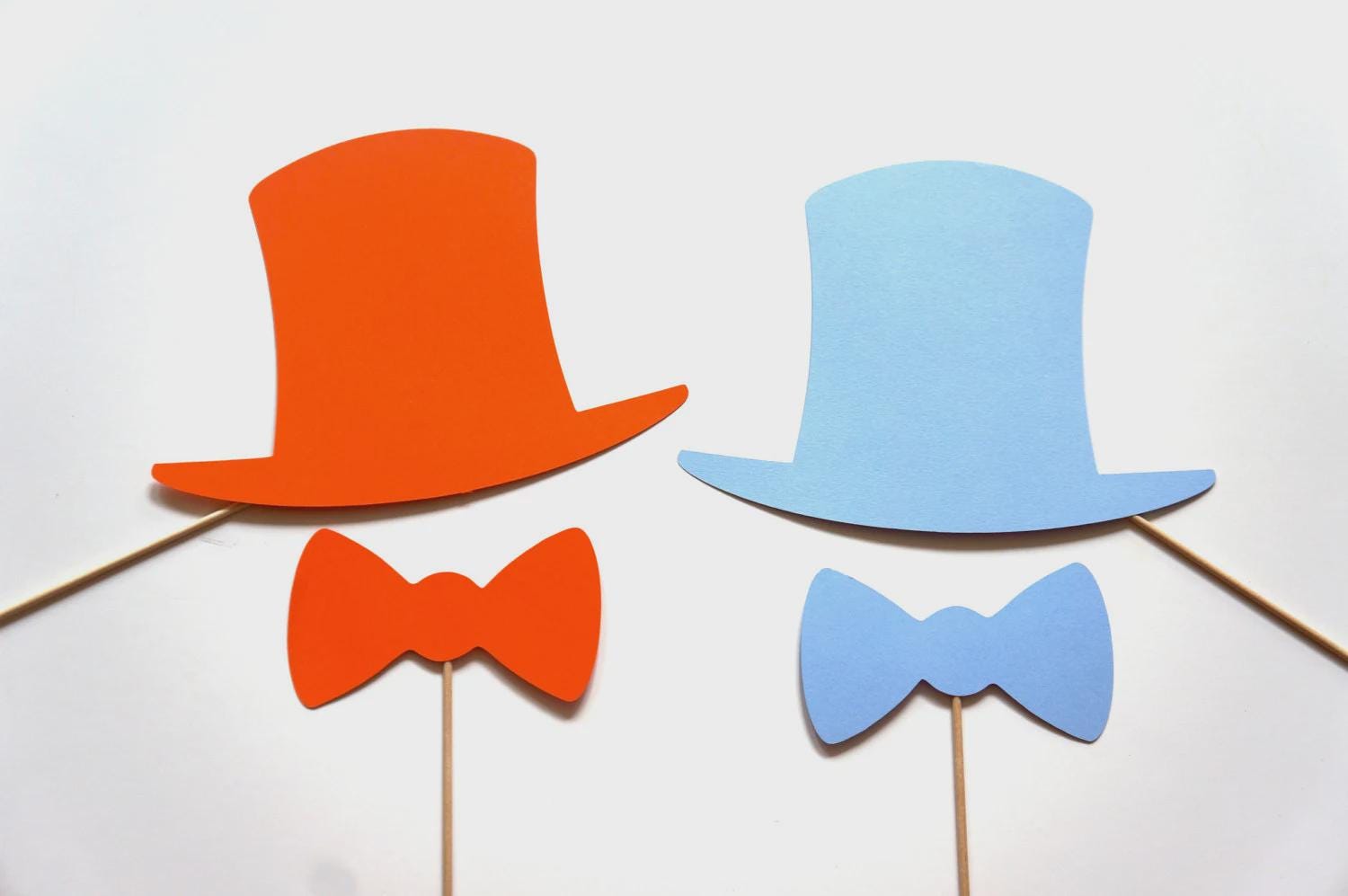 Orange & Blue Photo Booth Props - Top Hats and Bow Ties, Set of 4