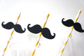 Yellow Striped Mustache Straws - Party Photo Booth Props, Set of 10