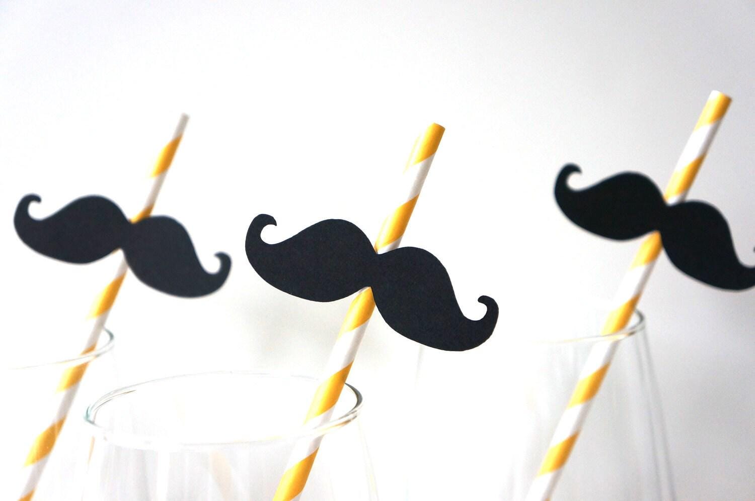 Yellow Striped Mustache Straws - Party Photo Booth Props, Set of 10