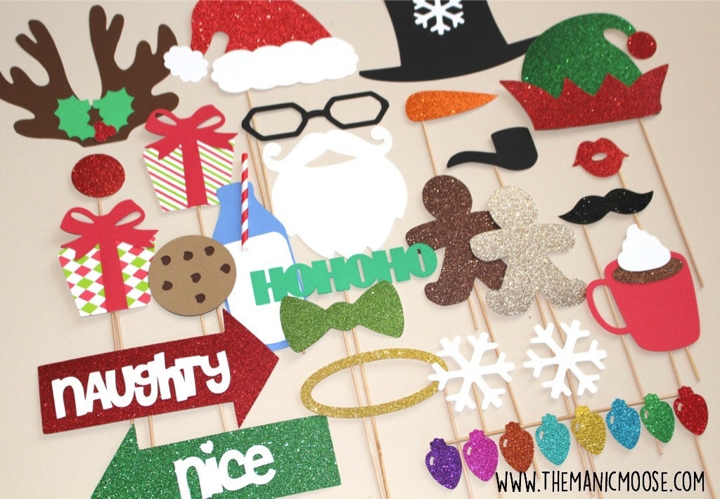 Christmas Glitter Photo Booth Props – Santa & Friends, 26-Piece Set
