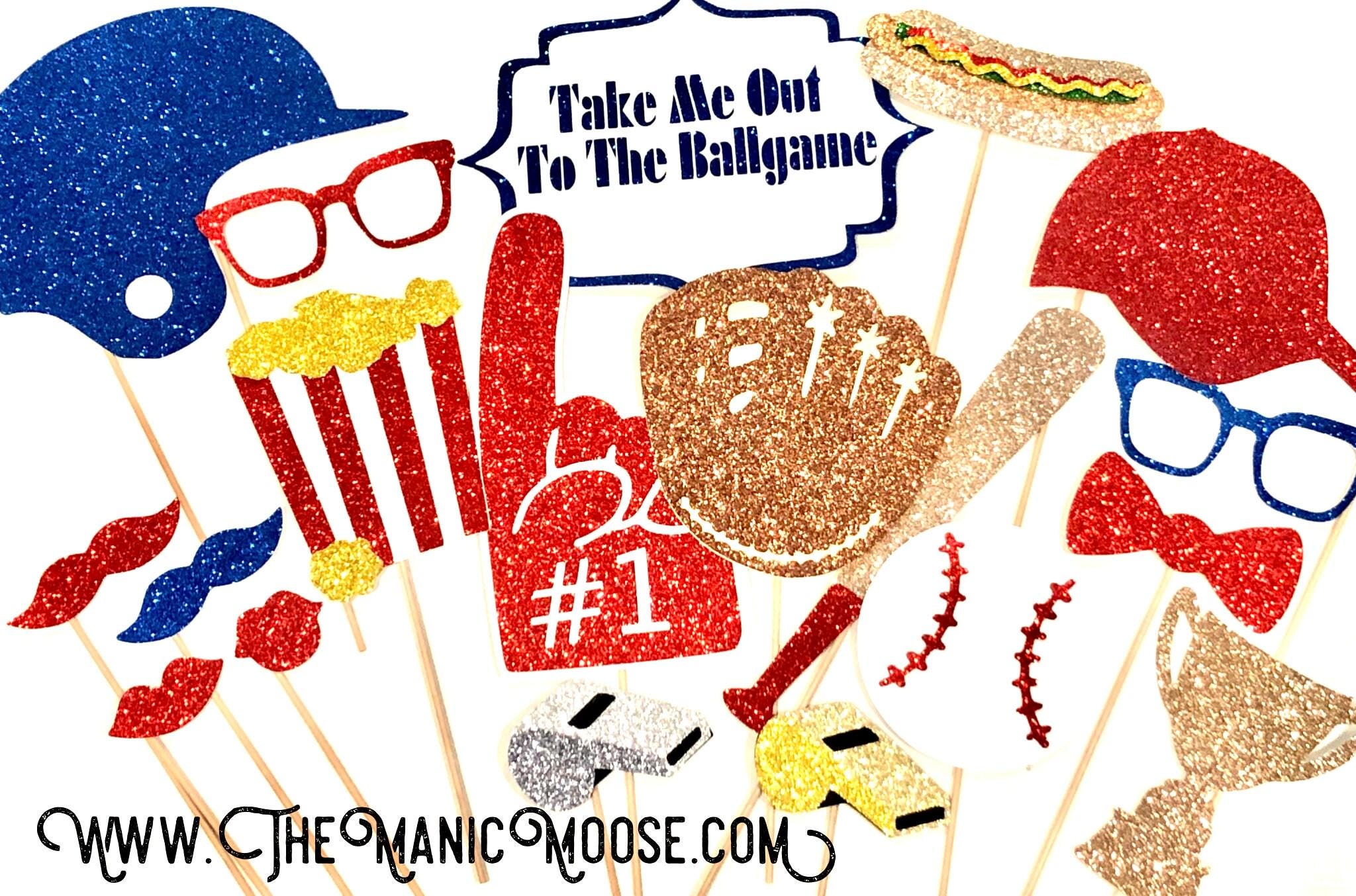 Glitter Baseball Photo Booth Props – 19 Piece Party Set