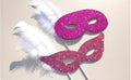 Pink Glitter Masquerade Masks - Photo Booth Props, Set of 2