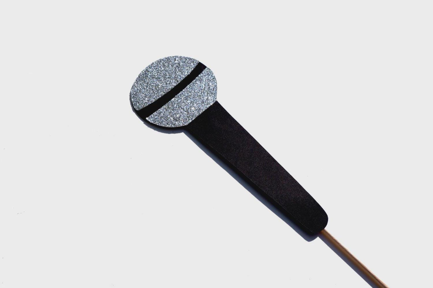 Glitter Microphone Photo Booth Props - Gold and Silver, Set of 2