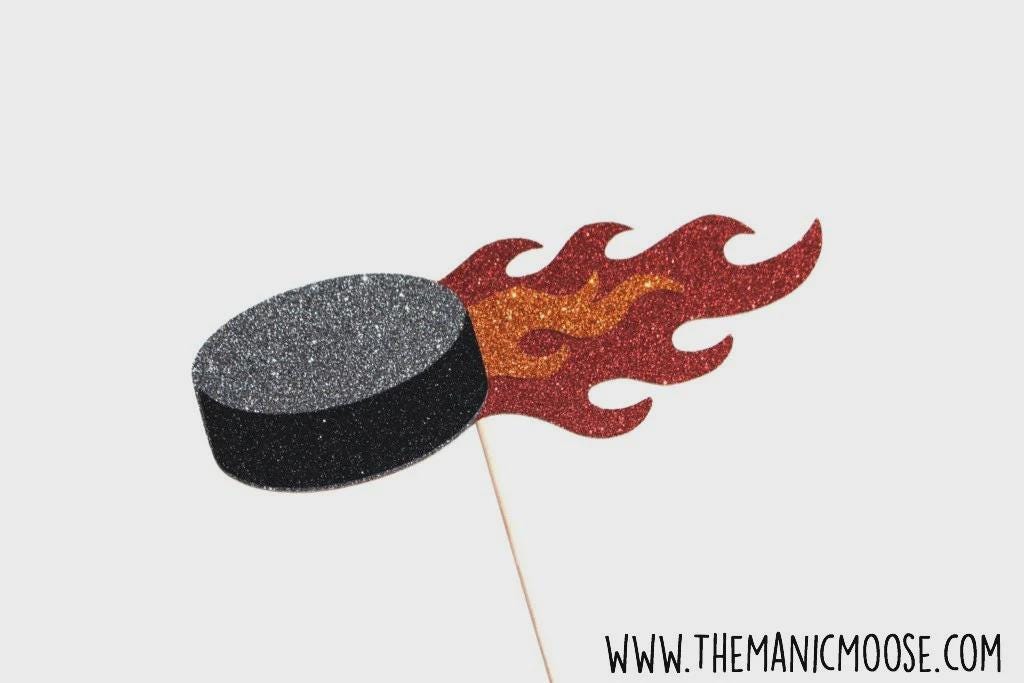 Glitter Hockey Puck Photo Prop – Flames Party Decoration