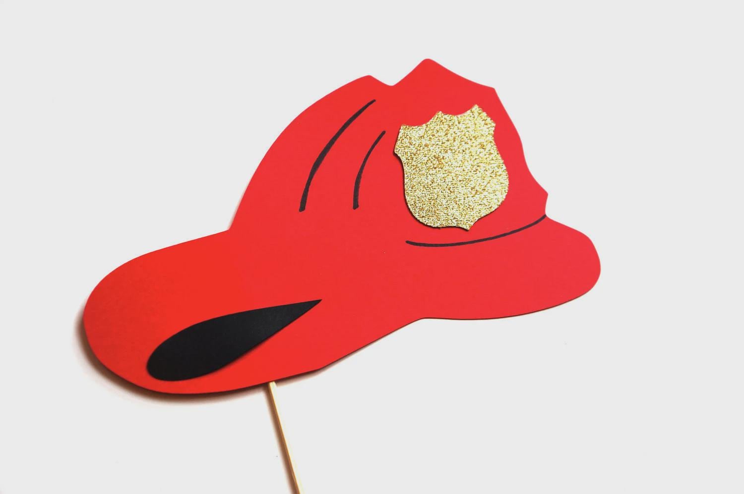 Firefighter Hat Photo Booth Prop – Red Helmet with Glitter Badge