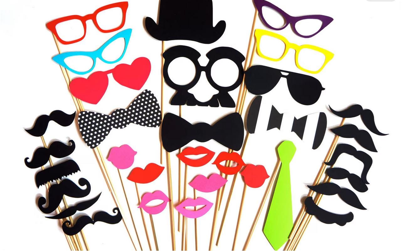 Photo Booth Props - 32 Piece Party Costume Set