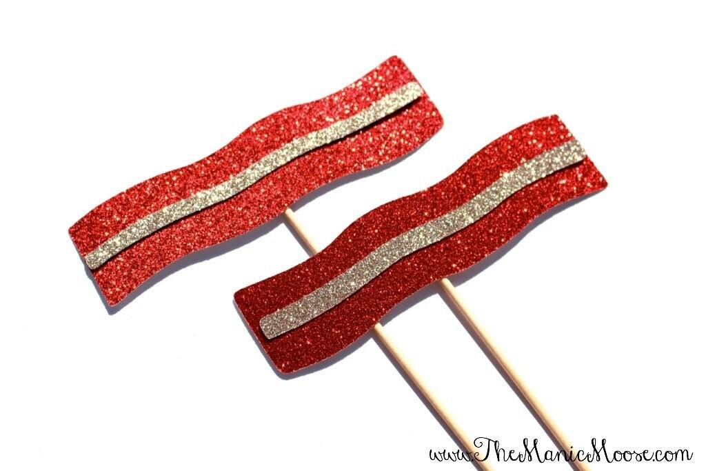 Bacon and Eggs Photo Booth Props, Glitter Breakfast Theme, Set of 4