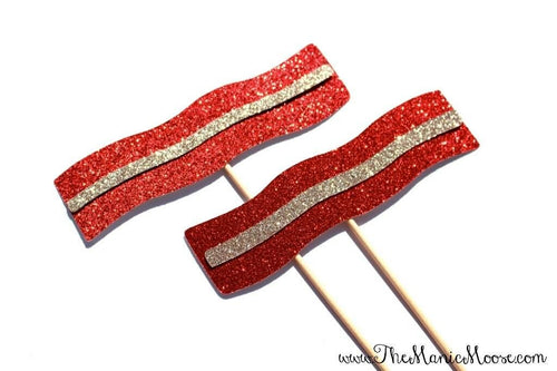 Bacon and Eggs Photo Booth Props, Glitter Breakfast Theme, Set of 4