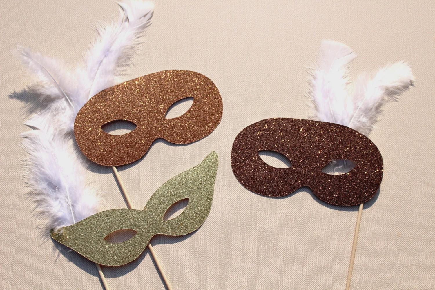 Glitter Masquerade Masks Photo Booth Props - Set of 3