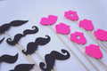 Mustache and Neon Pink Lips Photo Booth Props - Party Decorations, Set of 16