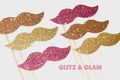 Glitz & Glam Glitter Mustache Collection - Set of 6 - Pink, Peach, and Gold Glitter Staches