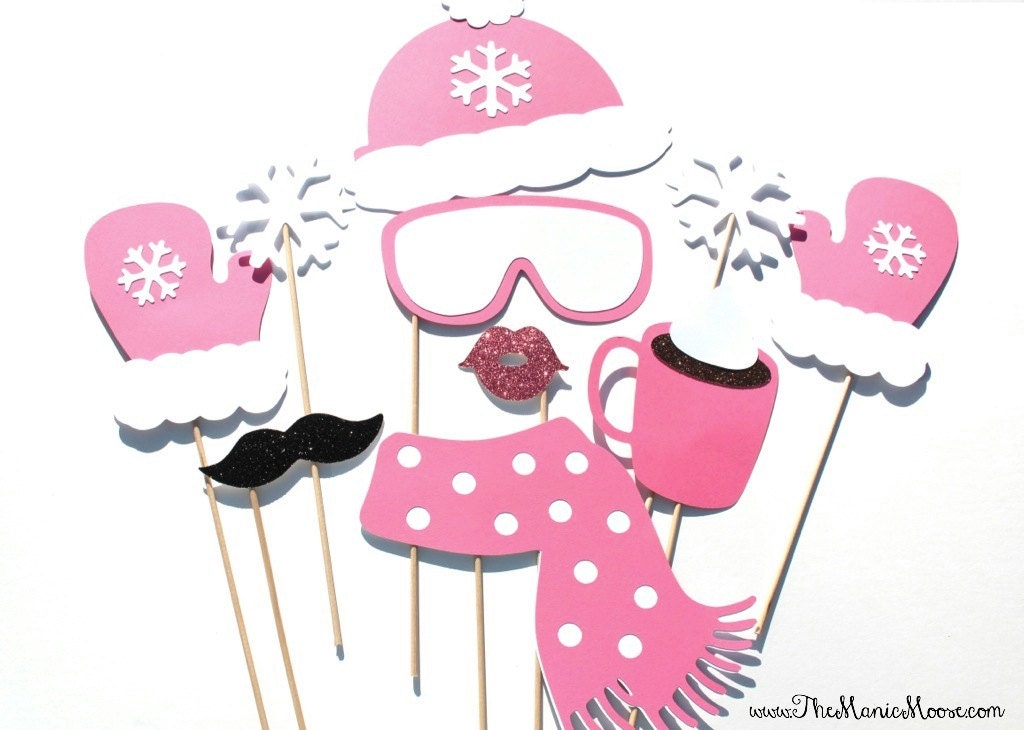 Winter Photo Booth Props – Glitter Ski Bunny Set (10 Piece)