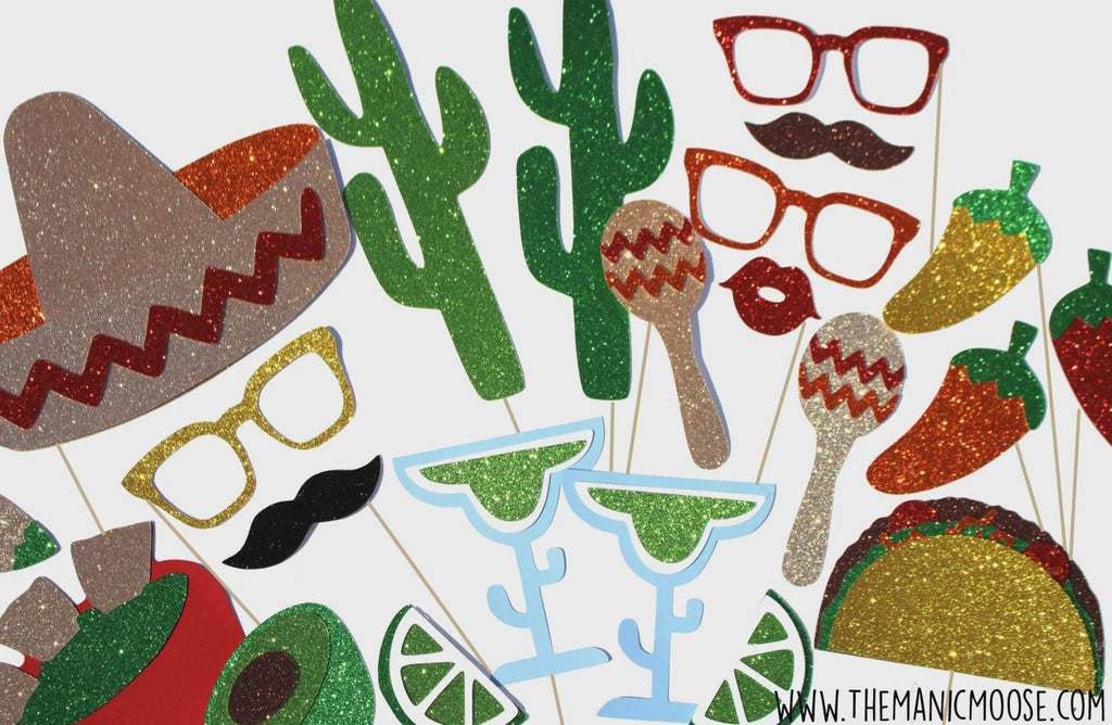 Cinco de Mayo Glitter Photo Booth Props - 22 Piece Set