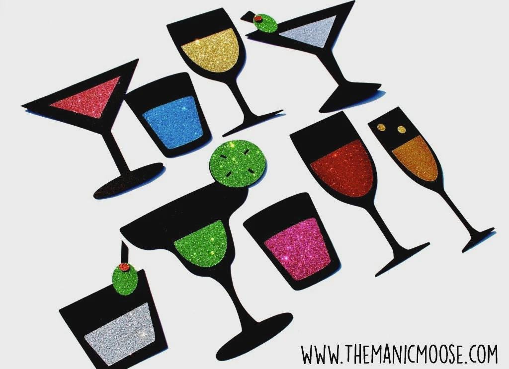 Photo Booth Props ~ Happy Hour Collection ~ Set of 9 GLITTER Cocktail Photobooth Props