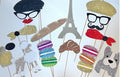 Parisian Photo Booth Props - Eiffel Tower, Macarons, Poodle - Set of 16