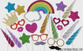 Magical Unicorn Photo Booth Props ~ Set of 23 Glitter Props ~ Rainbows and Unicorns