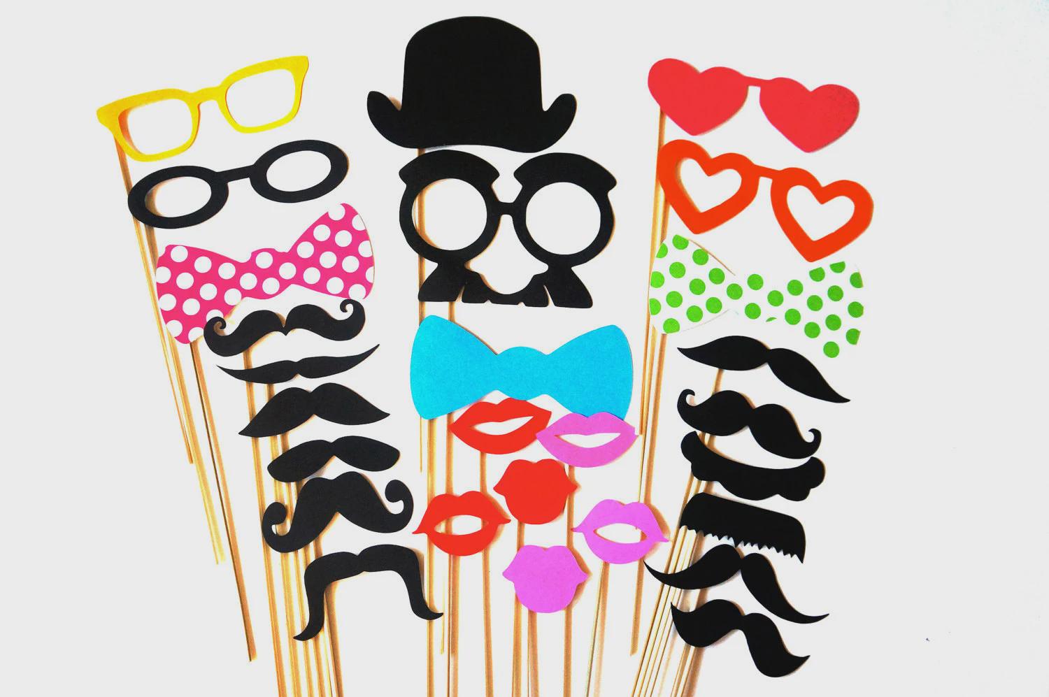 32 Brightly colored Photo Booth props on a stick - Parties, Birthdays, Weddings