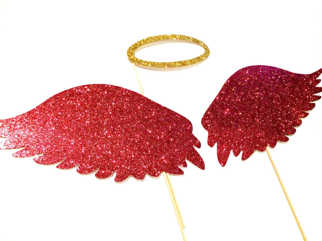 Glitter Angel Wings and Halo Photo Booth Props - Party Costume
