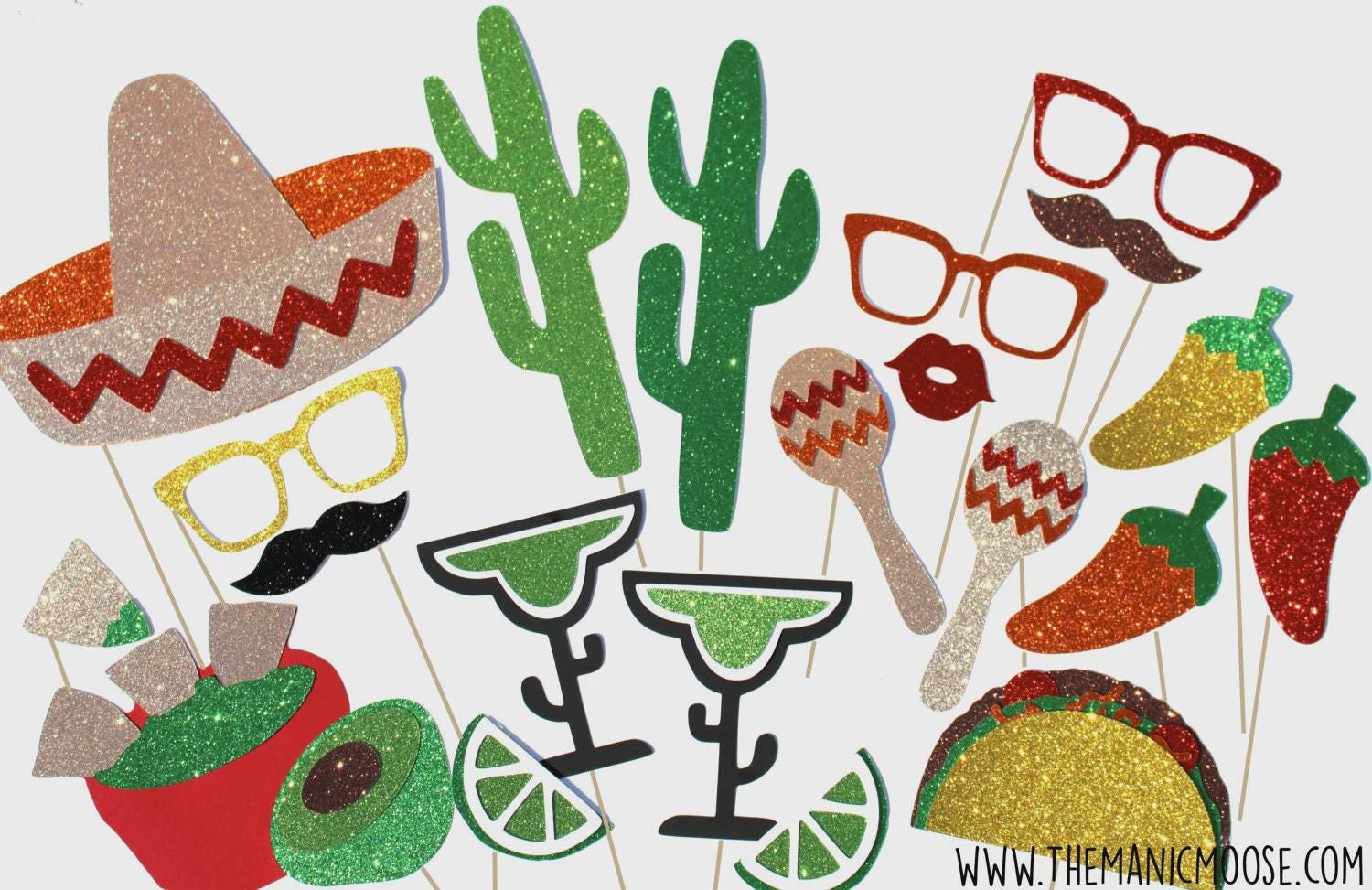 Cinco de Mayo Glitter Photo Booth Props - 22 Piece Set