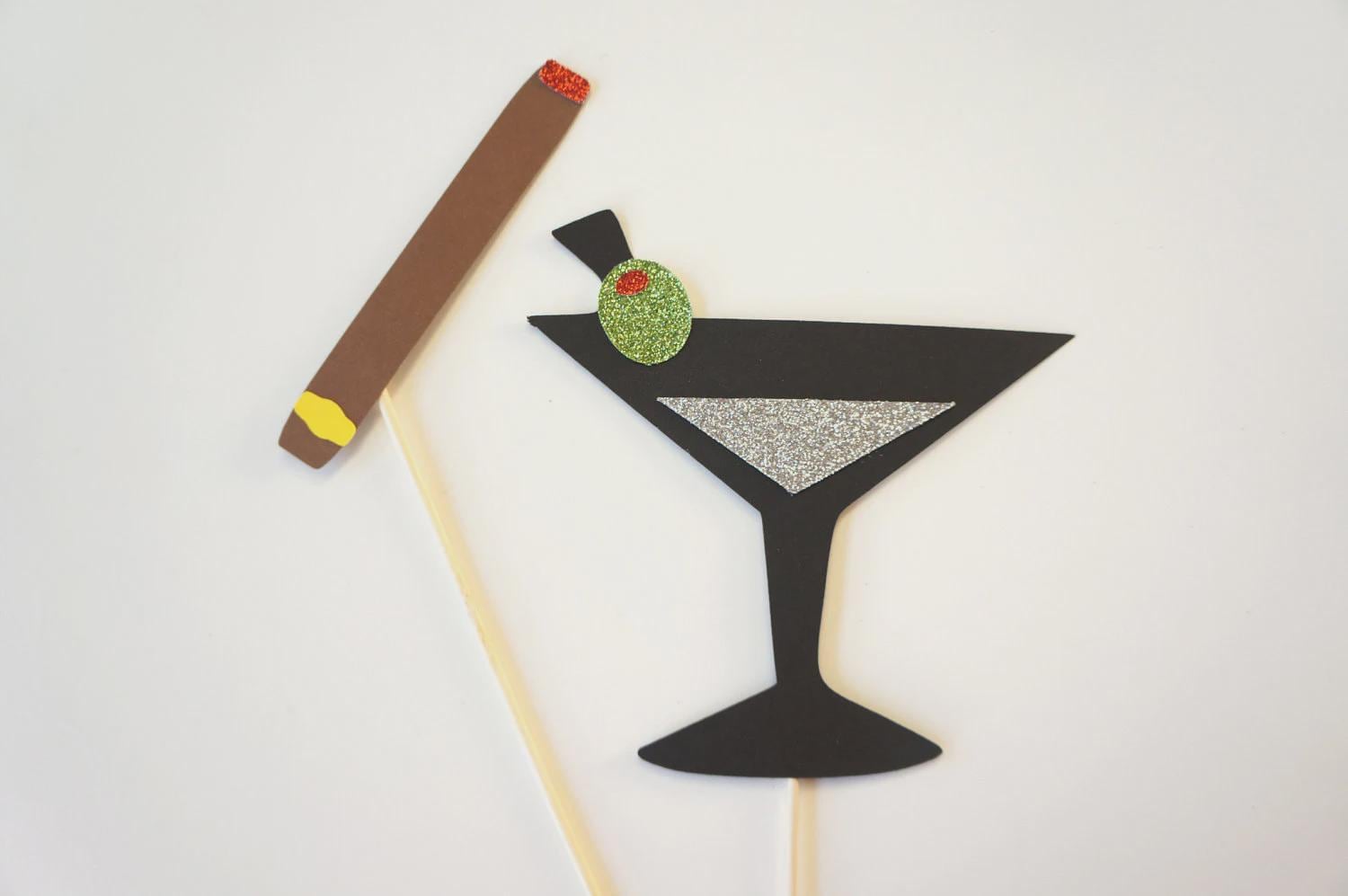 Photo Booth Props - Martini and Cigar - Set of 2 GLITTER Photobooth Props