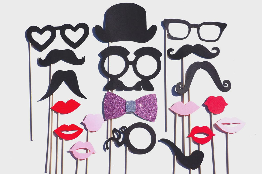 Photo Booth Props - 19 Piece Classic Party Set with Glitter Bow Tie