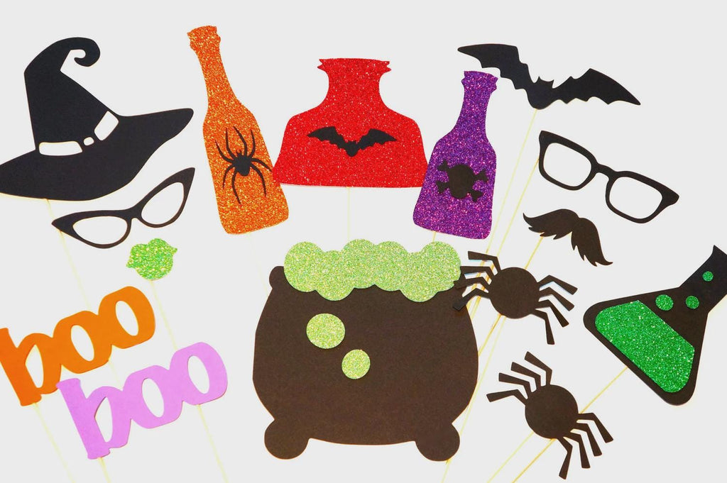 Halloween Photo Booth Props - 15 piece set - GLITTER Photobooth Props - The Spooky Collection