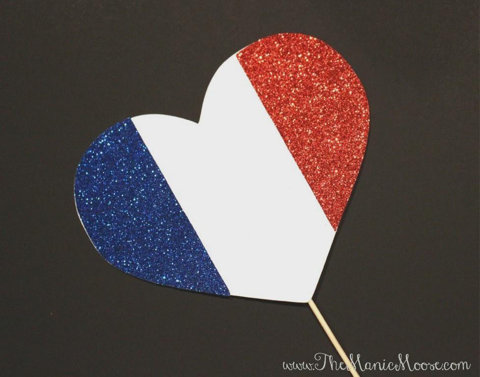 Glitter France Flag Heart Photo Booth Prop