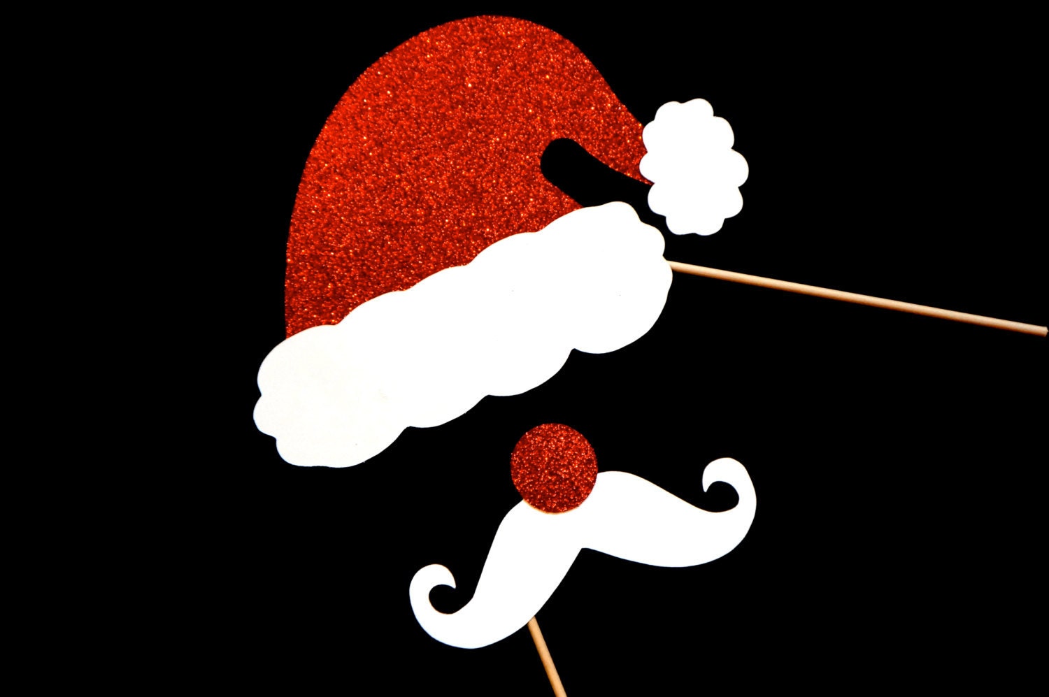 Glitter Santa Hat and Mustache Prop Set - Christmas Photobooth Props