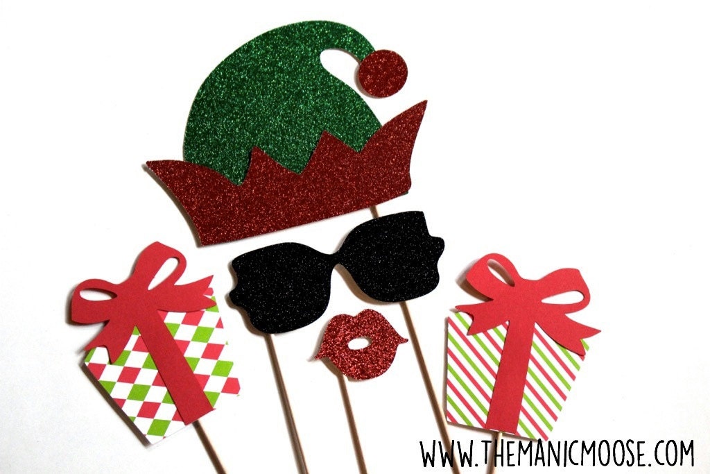 Glitter Christmas Elf Photo Booth Props, Holiday Party Set (5pcs)