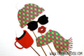 Winter Photo Booth Props, Argyle Scarf & Hat, Glitter Shades (5 Piece Set)