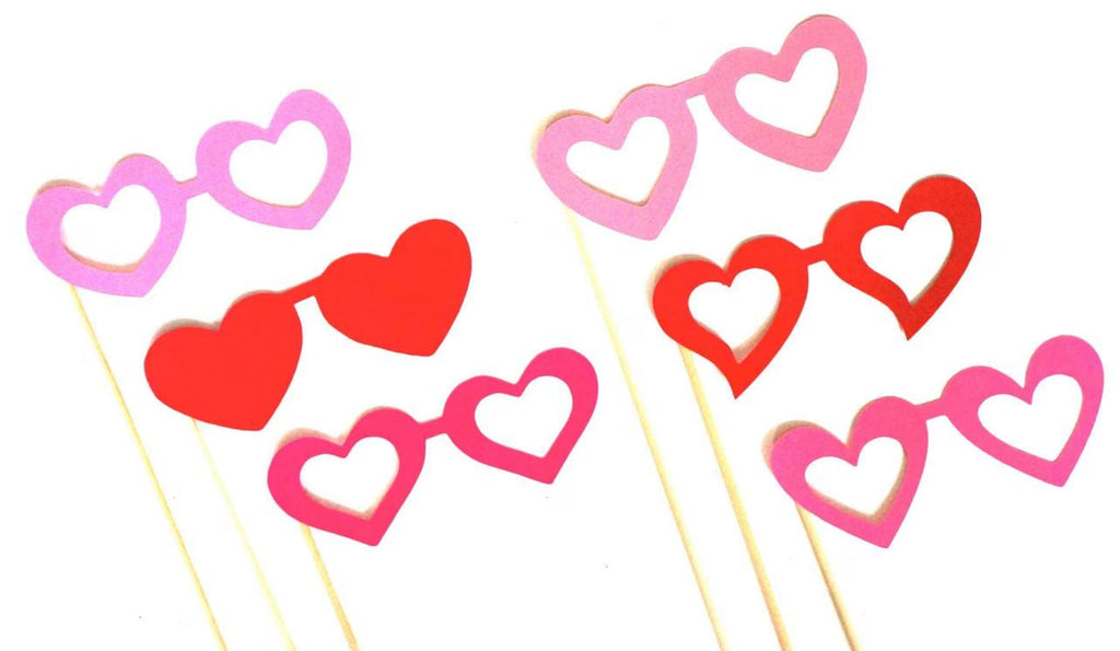 Valentine's Day Photo Booth Props – Heart Glasses on Sticks, Set of 6