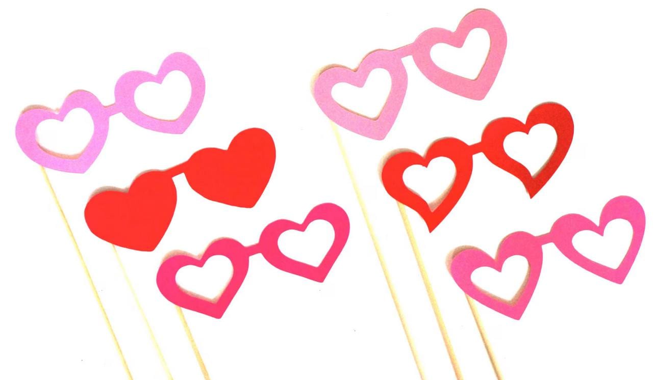 Valentine's Day Photo Booth Props – Heart Glasses on Sticks, Set of 6