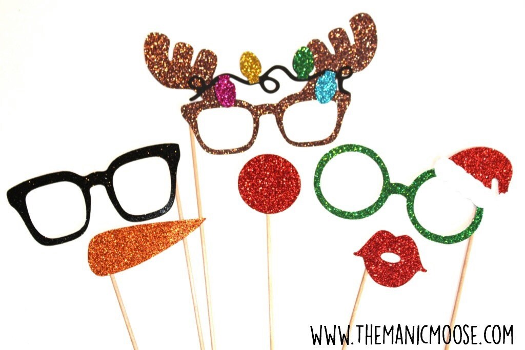 Christmas Photo Booth Props ~ 6 piece set ~ SANTAS HELPERS ~ GLITTER Photobooth Props