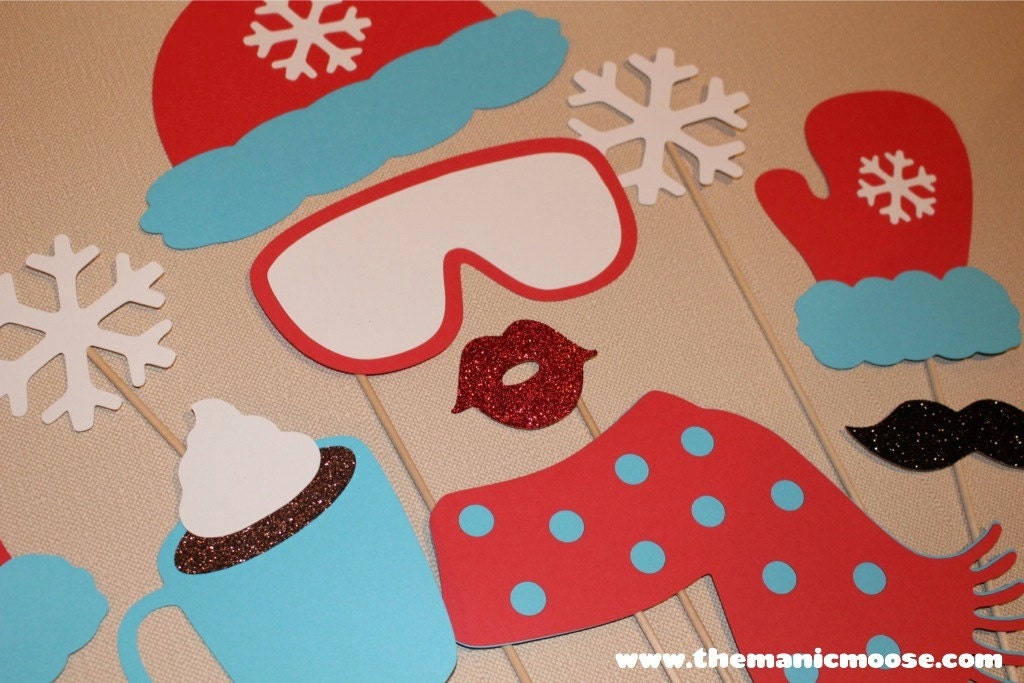 Winter Photo Booth Props – Glitter Ski Bunny Set (10 Piece)
