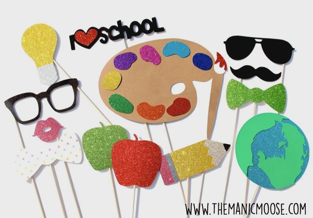 Glitter Back to School Photo Booth Props, Set of 14