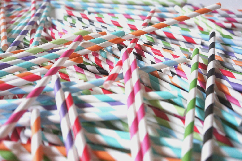 Brown Striped Mustache Straws - Party Photo Booth Props, Set of 10