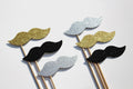 Silver, Gold, and Black Glitter Mustaches - set of 6 - GLITTER photo props