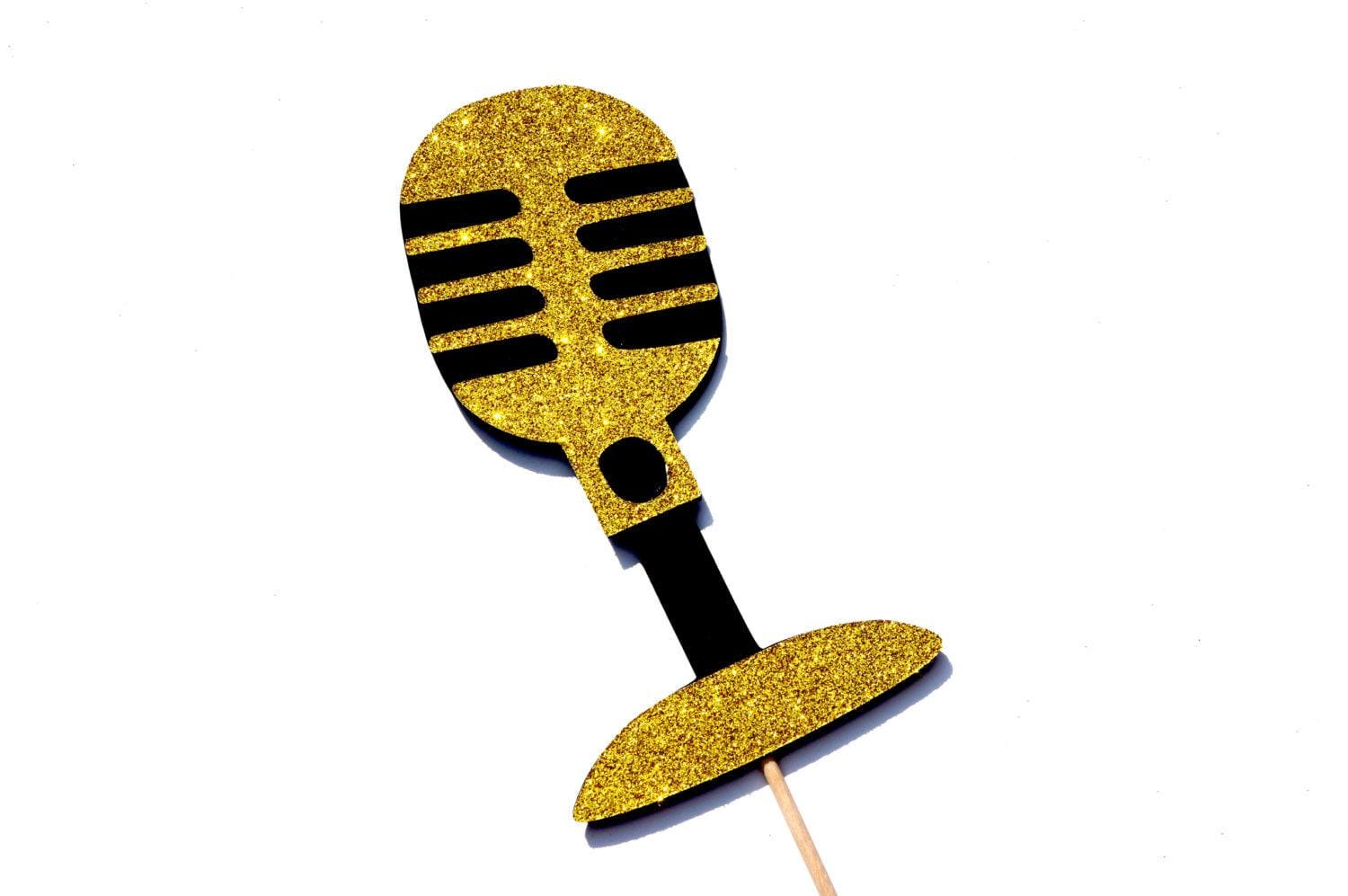 Photo Booth Props - GLITTER Vintage Microphones - Set of 2 - Silver and Gold GLITTER Photobooth Props
