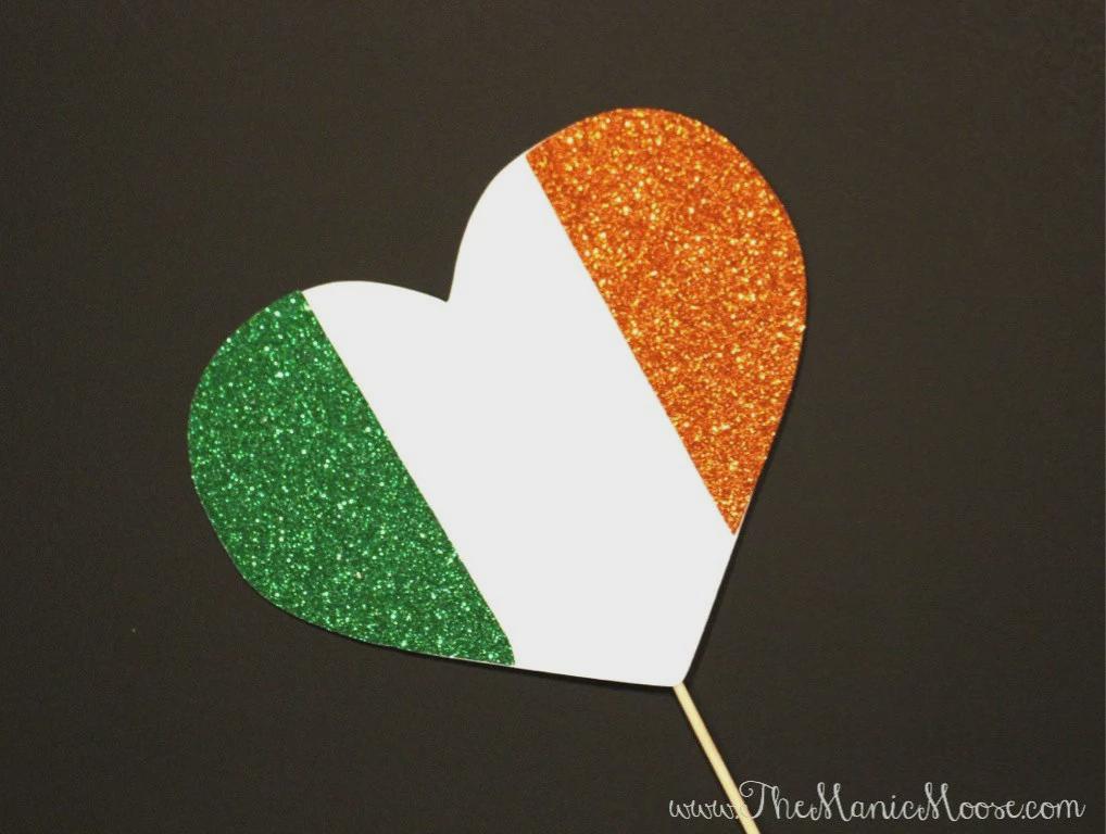 GLITTERY Irish Flag Heart  - Ireland Flag - GLITTER Photobooth Prop