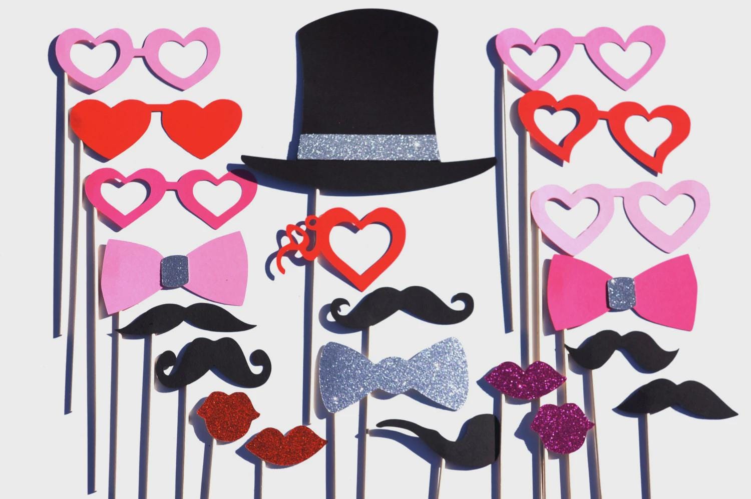 Valentine's Day Glitter Photo Booth Props - 21 Piece Set