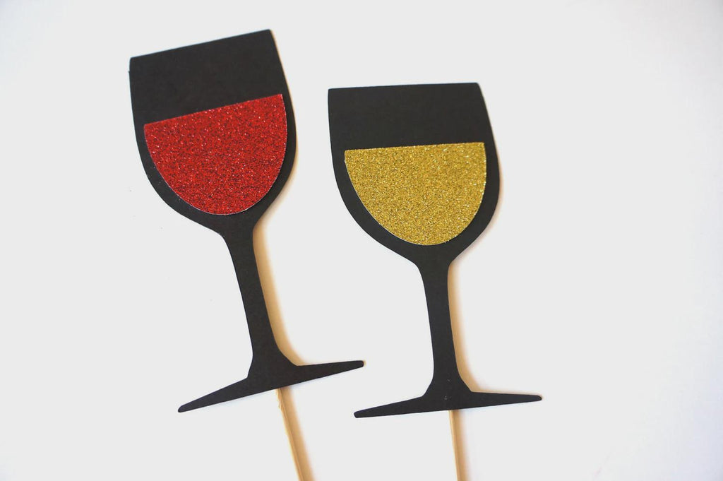 Photo Booth Props - Wine Collection - Set of 2 Photobooth Props with GLITTER