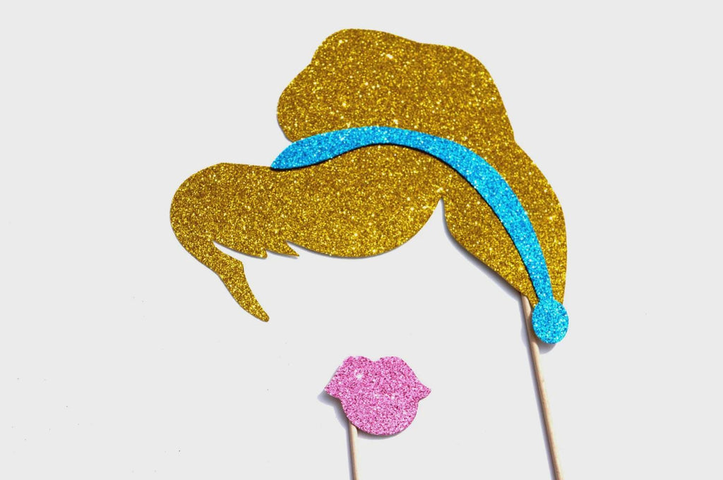Glitter Princess Photo Booth Props - Gold Hair & Pink Lips, 2-Piece Set