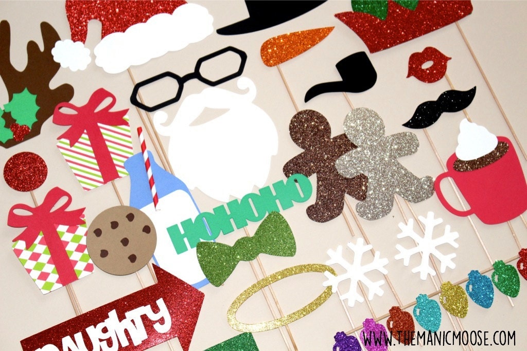 Christmas Glitter Photo Booth Props - Holiday Party Set