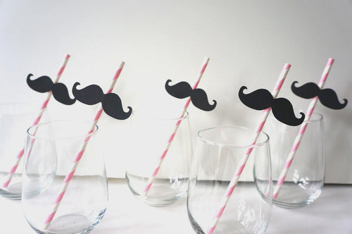 Baby Pink Striped Mustache Straws - Party Photo Booth Props (Set of 10)