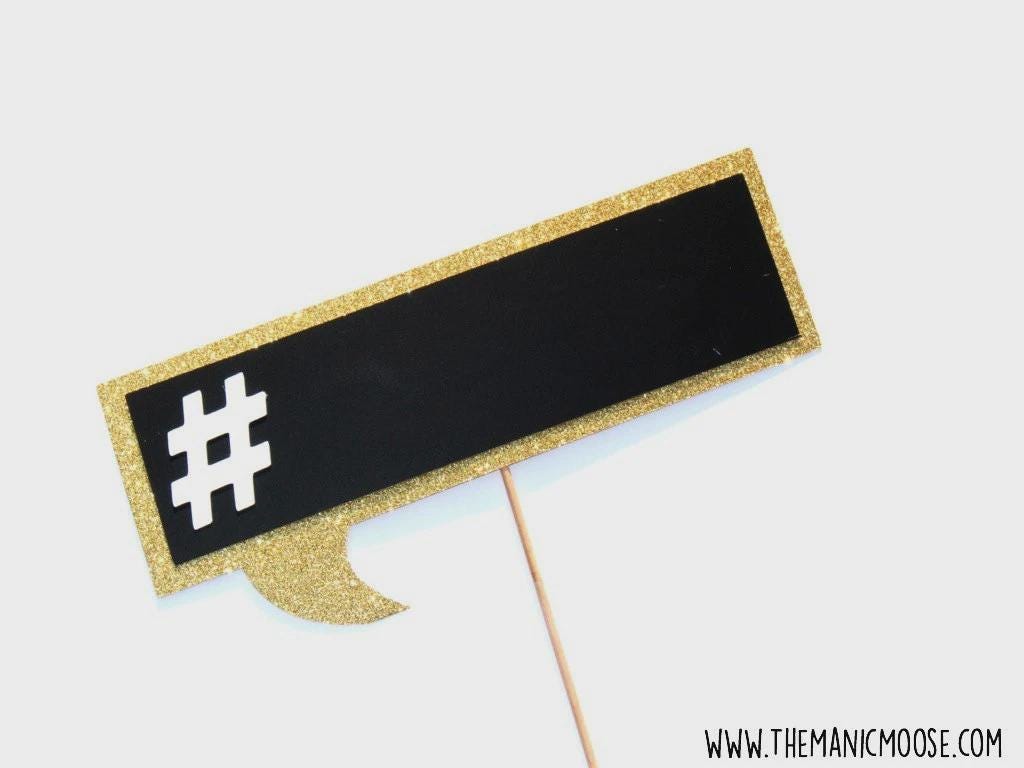 Photo Booth Props ~ Wedding Props ~ Chalkboard Hashtag ~ You Choose Glitter Color