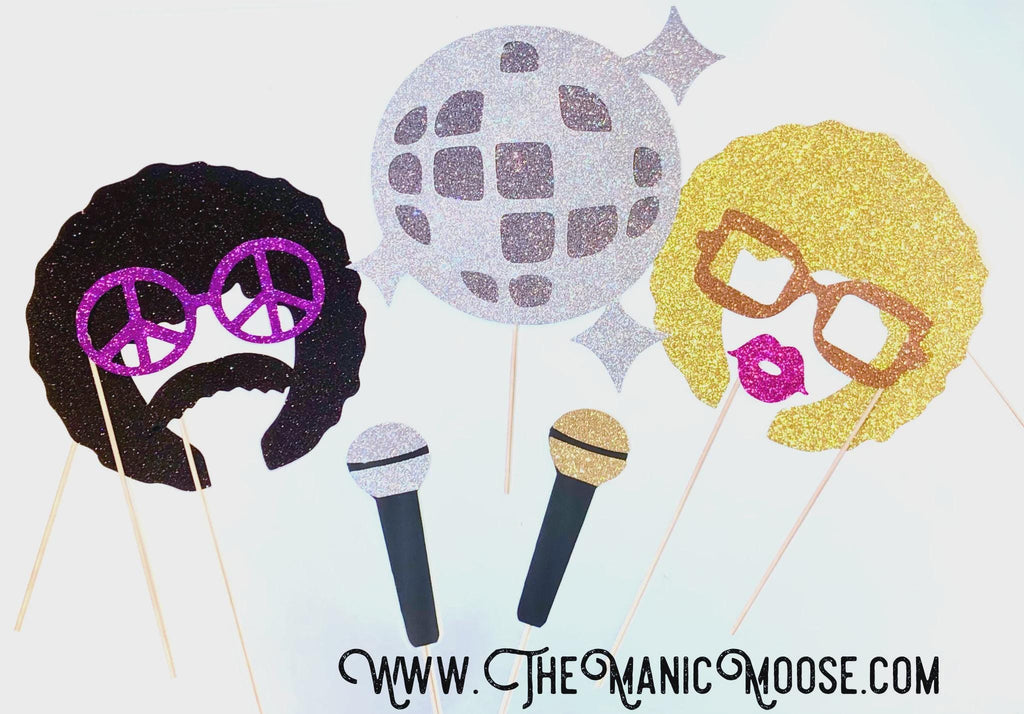 70s Disco Glitter Photo Booth Props - Party Decoration Set