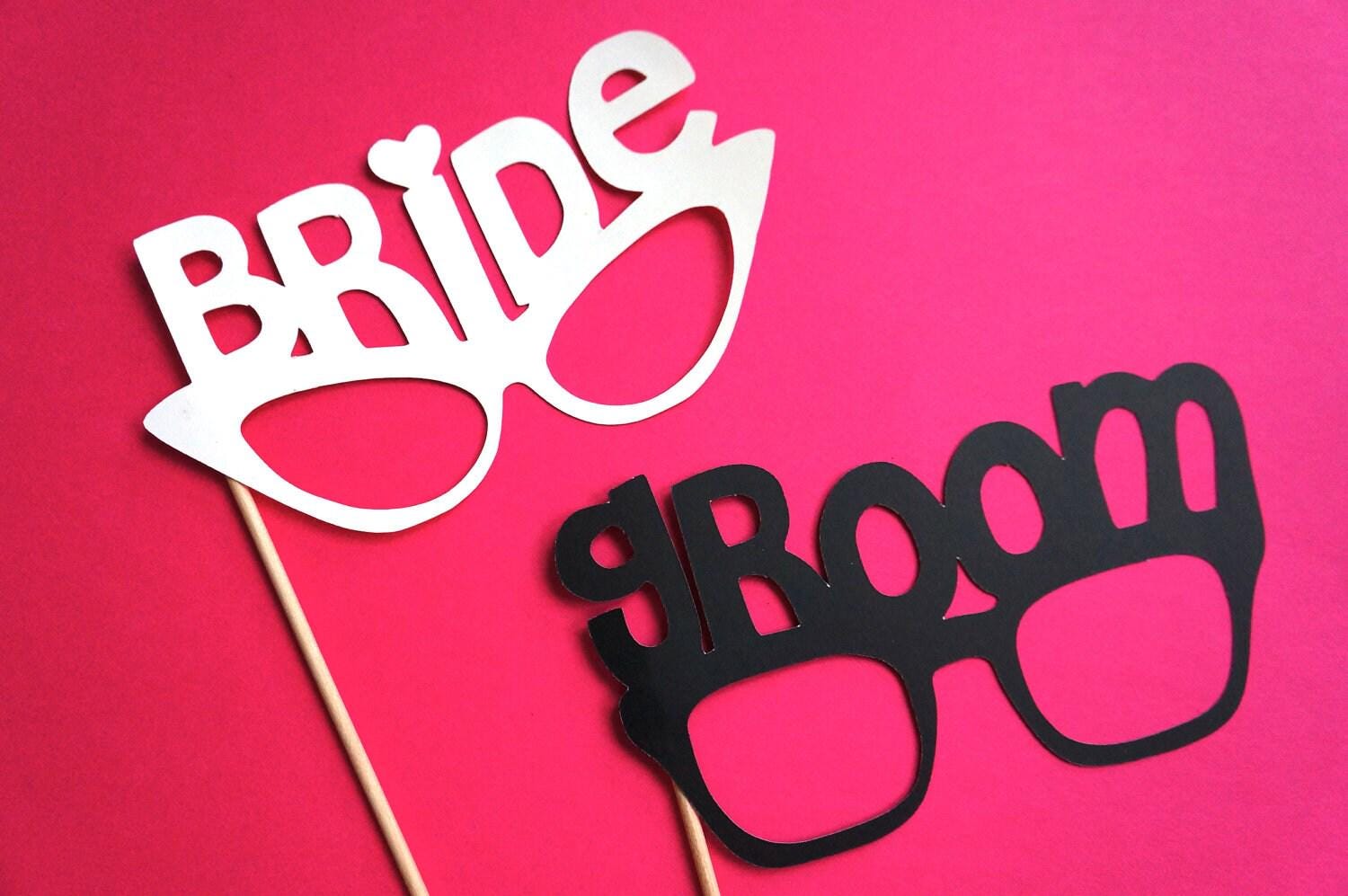 Photo Booth Props - Bride and Groom Glasses - Set of 2 - Weddings - Photobooth Props