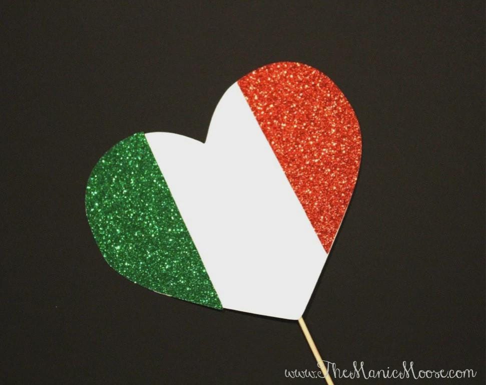 Photo Booth Props ~ GLITTERY Italian Flag Heart  - Italy Flag - GLITTER Photobooth Prop
