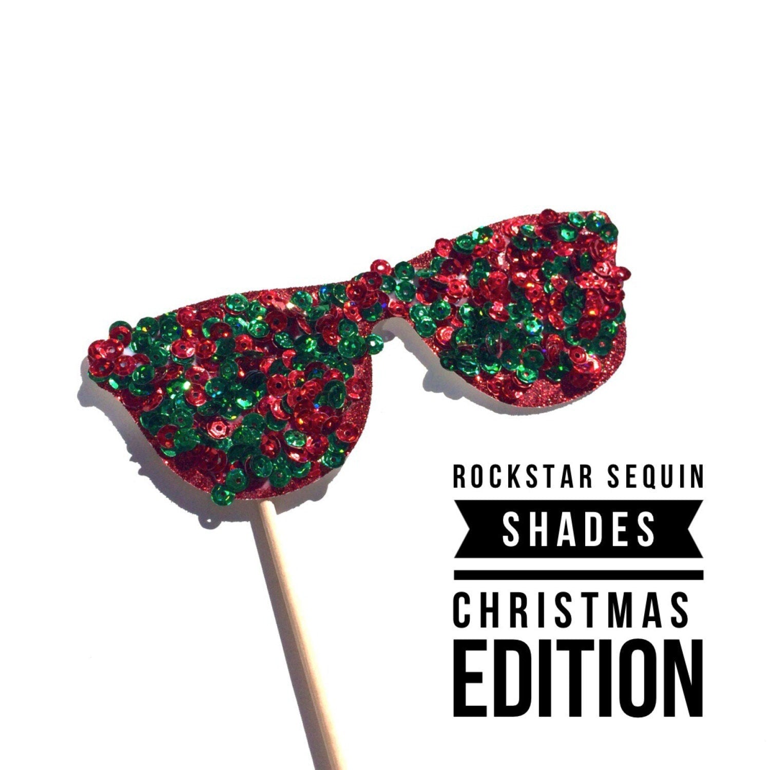 Photo Booth Props - Rockstar Sequin Glitter Sunglasses - CHRISTMAS EDITION - Birthdays, Weddings, Parties - Photobooth Props