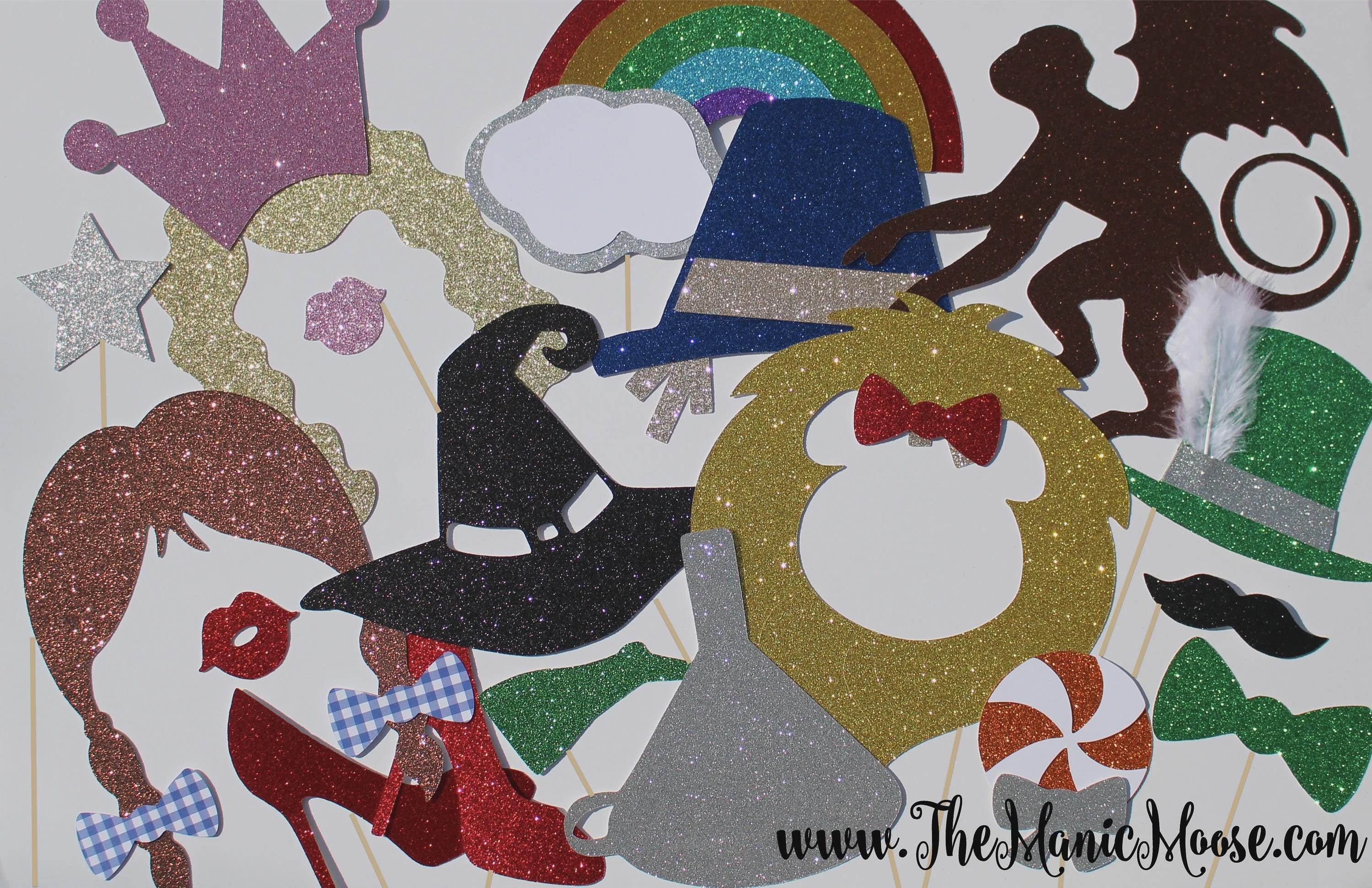 Wizard of Oz Photo Booth Props: Glitter Character Set, Party Decorations